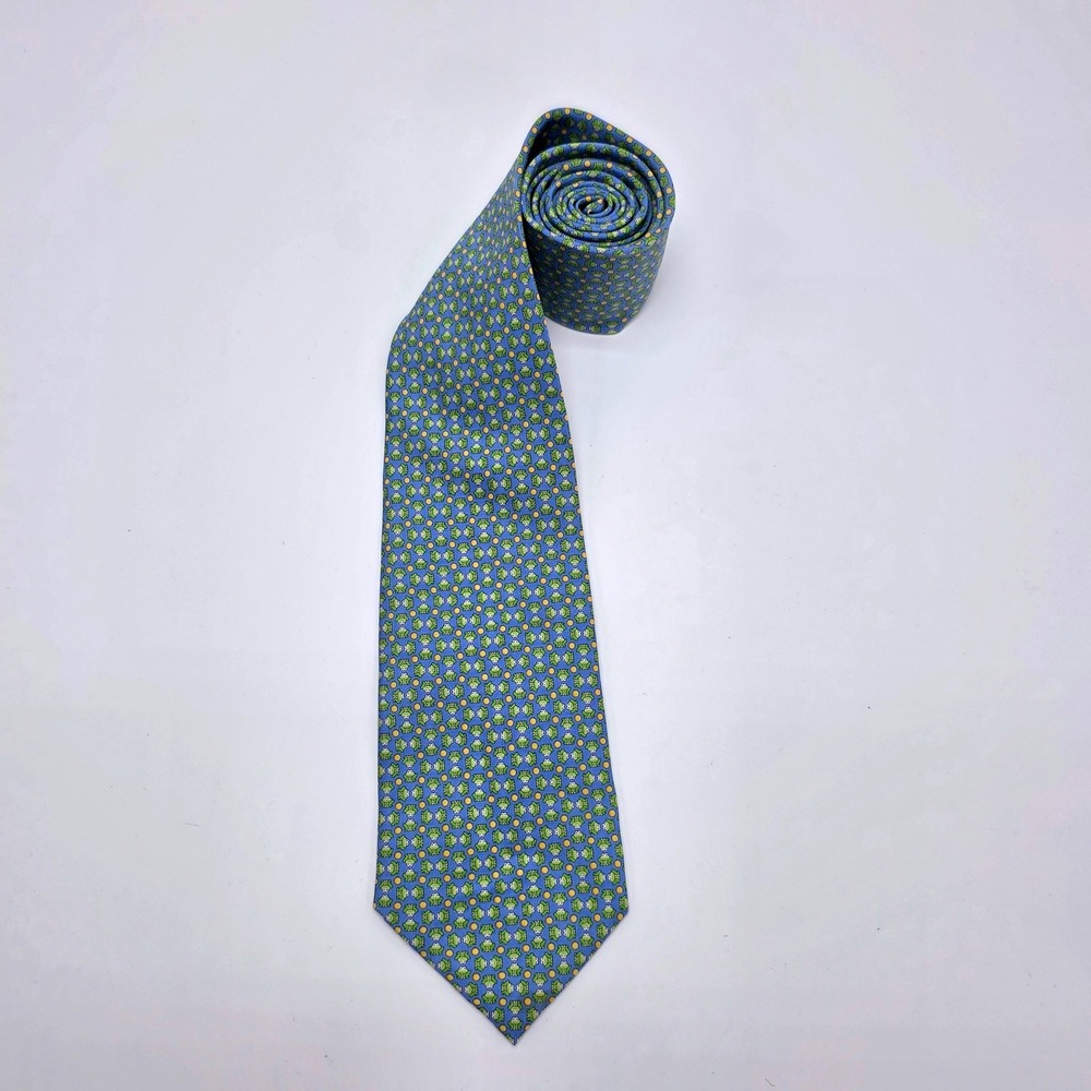 Jos A Bank Executive Collection Silk Tie Blue Green Frog Animal Print Classic